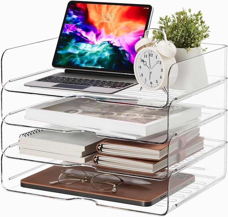 DCA Large Capacity Desk Organizer, 4 Tier Paper Organizer, File Organizer for Desk, Stackable Paper Tray for Office, Home and School - Image 1